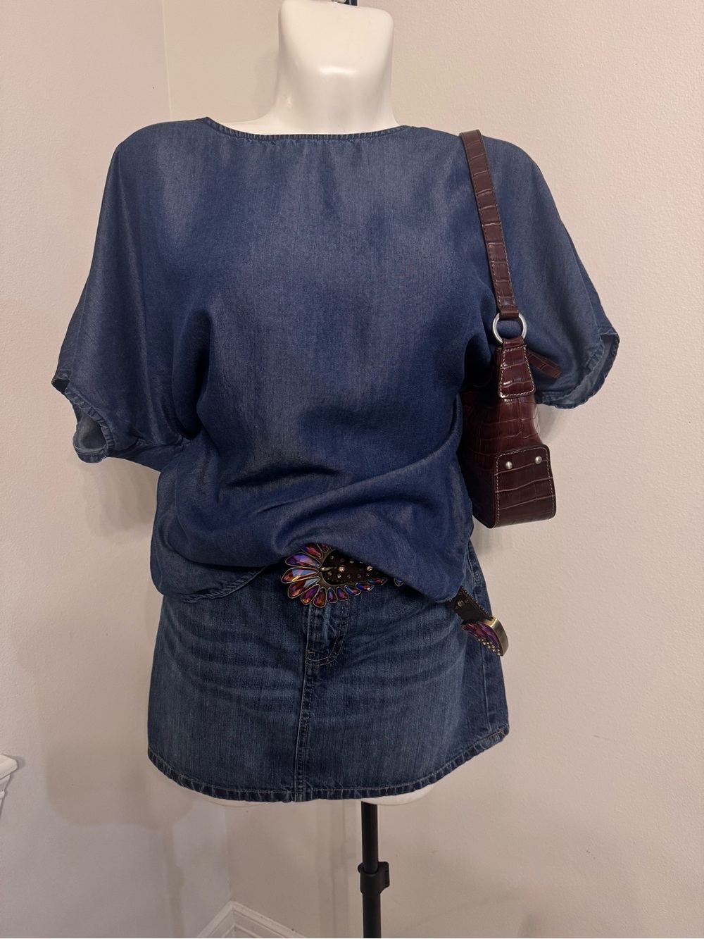 Anne Klein Indigo Denim-Style Short Sleeve Top